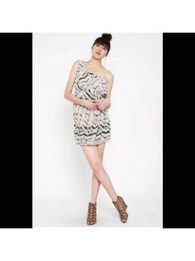 BCBG tie dye one shoulder draped bubble hem dress SZ 6